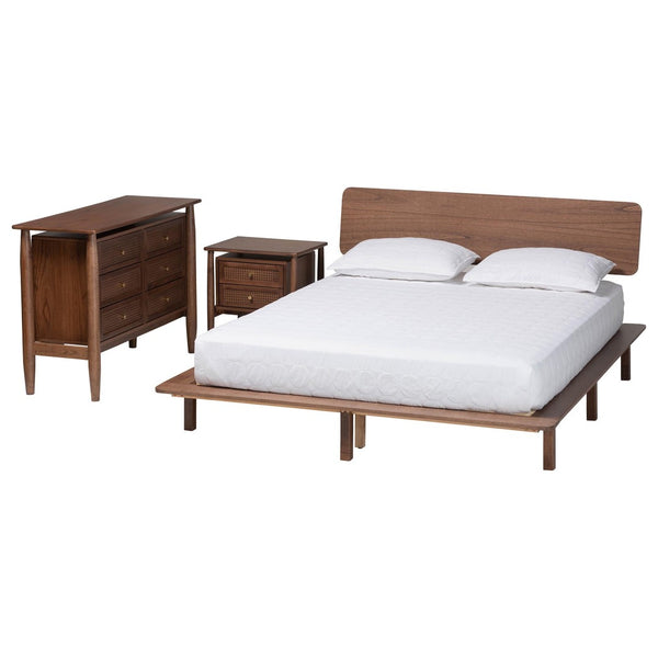 Baxton Studio Baxton Studio Alyssa Japandi Walnut Brown Bedroom Set - Modern Minimalist Design & Storage Solutions Queen 3-Piece SW8598-Walnut-3PC Queen Bedroom set