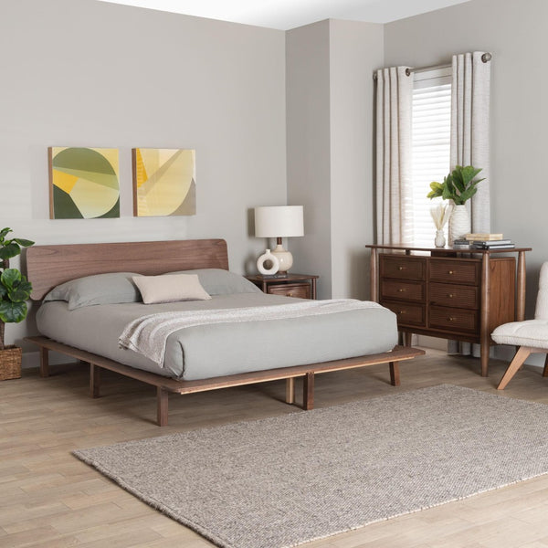 Baxton Studio Baxton Studio Alyssa Japandi King Size Bedroom Set - Modern Walnut Brown Wood, 3-Piece Retreat SW8598-Walnut-3PC King Bedroom set