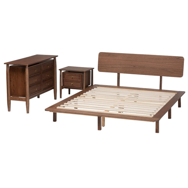 Baxton Studio Baxton Studio Alyssa Japandi King Size Bedroom Set - Modern Walnut Brown Wood, 3-Piece Retreat SW8598-Walnut-3PC King Bedroom set