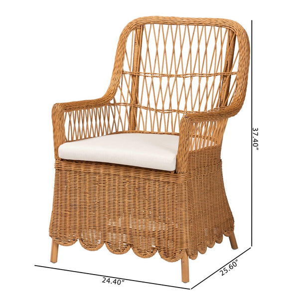 Baxton Studio bali Bali Teresa Bohemian Rattan Arm Chair - Handcrafted Tropical Accent with Scalloped Design & Comfort Teresa-Light Honey Rattan Cushioned-AC