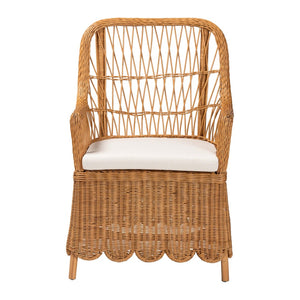 Baxton Studio bali Bali Teresa Bohemian Rattan Arm Chair - Handcrafted Tropical Accent with Scalloped Design & Comfort Teresa-Light Honey Rattan Cushioned-AC