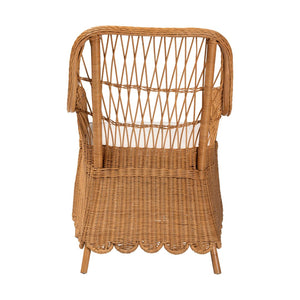 Baxton Studio bali Bali Teresa Bohemian Rattan Arm Chair - Handcrafted Tropical Accent with Scalloped Design & Comfort Teresa-Light Honey Rattan Cushioned-AC