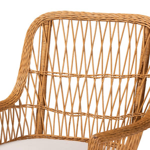 Baxton Studio bali Bali Teresa Bohemian Rattan Arm Chair - Handcrafted Tropical Accent with Scalloped Design & Comfort Teresa-Light Honey Rattan Cushioned-AC