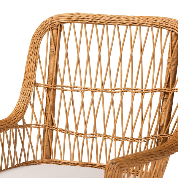 Baxton Studio bali Bali Teresa Bohemian Rattan Arm Chair - Handcrafted Tropical Accent with Scalloped Design & Comfort Teresa-Light Honey Rattan Cushioned-AC