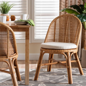 Baxton Studio bali Bali Daniela Bohemian Rattan Dining Chair - Handcrafted Wingback Design with Removable Cushion Comfort Daniela-Light Honey Rattan Cushioned-DC