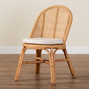 Baxton Studio bali Bali Daniela Bohemian Rattan Dining Chair - Handcrafted Wingback Design with Removable Cushion Comfort Daniela-Light Honey Rattan Cushioned-DC