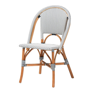 Baxton Studio bali Genica Classic French Bistro Chair - Two-Tone Navy & White Weaving, Natural Rattan Elegance DC613-Rattan-Navy/White-DC No Arm