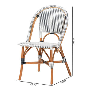 Baxton Studio bali Genica Classic French Bistro Chair - Two-Tone Navy & White Weaving, Natural Rattan Elegance DC613-Rattan-Navy/White-DC No Arm