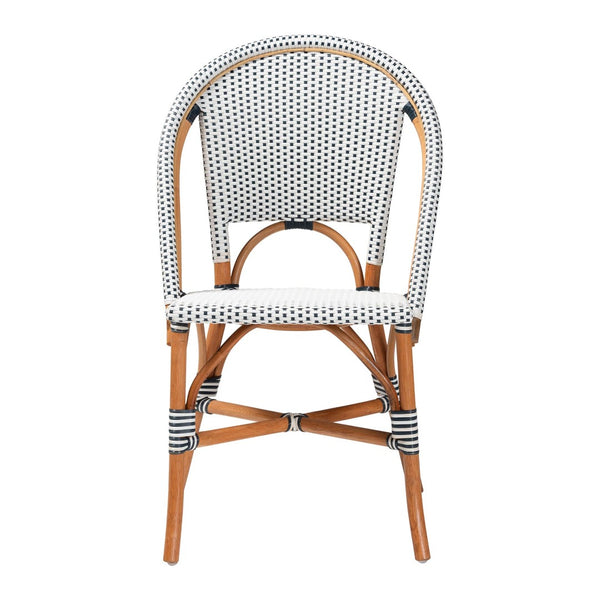 Baxton Studio bali Genica Classic French Bistro Chair - Two-Tone Navy & White Weaving, Natural Rattan Elegance DC613-Rattan-Navy/White-DC No Arm