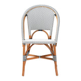 bali & pari Genica Classic French Two-Tone Navy and White Weaving and Natural Rattan Bistro Chair