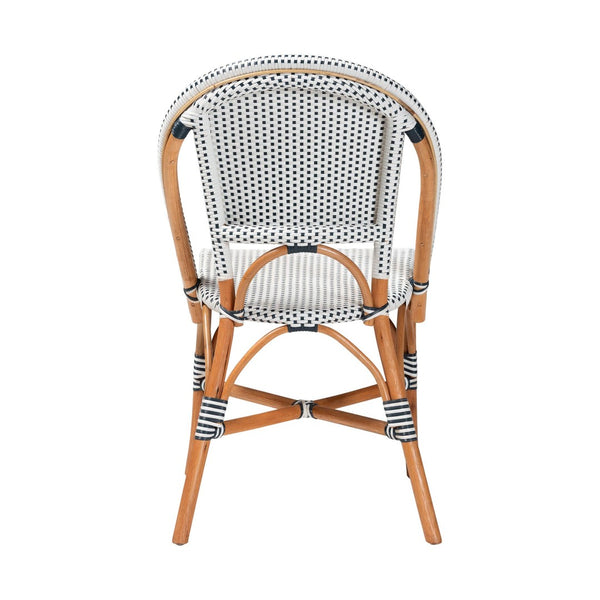 Baxton Studio bali Genica Classic French Bistro Chair - Two-Tone Navy & White Weaving, Natural Rattan Elegance DC613-Rattan-Navy/White-DC No Arm