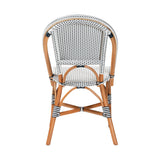 bali & pari Genica Classic French Two-Tone Navy and White Weaving and Natural Rattan Bistro Chair