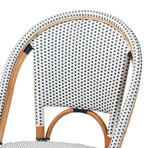 Baxton Studio bali Genica Classic French Bistro Chair - Two-Tone Navy & White Weaving, Natural Rattan Elegance DC613-Rattan-Navy/White-DC No Arm