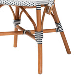 bali & pari Genica Classic French Two-Tone Navy and White Weaving and Natural Rattan Bistro Chair