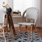 bali & pari Genica Classic French Two-Tone Navy and White Weaving and Natural Rattan Bistro Chair