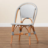 bali & pari Genica Classic French Two-Tone Navy and White Weaving and Natural Rattan Bistro Chair