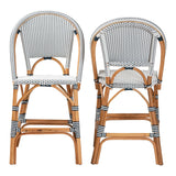 bali & pari Genica Classic French Two-Tone Navy and White Weaving and Natural Rattan 2-Piece Counter Stool Set