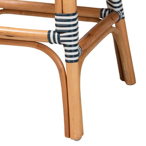 Baxton Studio bali Genica Classic French Two-Tone Weaving and Natural Rattan 2-Piece Counter Stool Set for Charm Navy DC613-Rattan-Navy/White-CS No Arm