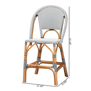 Baxton Studio bali Genica Classic French Two-Tone Weaving and Natural Rattan 2-Piece Counter Stool Set for Charm Navy DC613-Rattan-Navy/White-CS No Arm