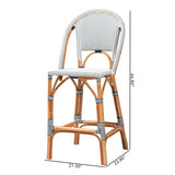 bali & pari Genica Classic French Two-Tone Navy and White Weaving and Natural Rattan Bar Stool