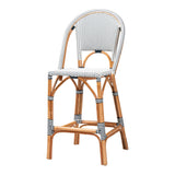 bali & pari Genica Classic French Two-Tone Navy and White Weaving and Natural Rattan Bar Stool