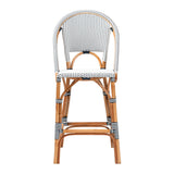 bali & pari Genica Classic French Two-Tone Navy and White Weaving and Natural Rattan Bar Stool