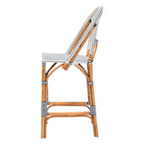 bali & pari Genica Classic French Two-Tone Navy and White Weaving and Natural Rattan Bar Stool