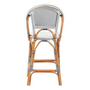 Baxton Studio bali Genica Classic French Two-Tone Rattan Bar Stool for Indoor and Outdoor Chic Comfort Seating Navy DC613-Rattan-Navy/White-BS No Arm