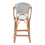 bali & pari Genica Classic French Two-Tone Navy and White Weaving and Natural Rattan Bar Stool