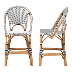 Baxton Studio bali Genica Classic French Two-Tone Weaving and Natural Rattan 2-Piece Counter Stool Set for Charm Black DC613-Rattan-Black/White-CS No Arm