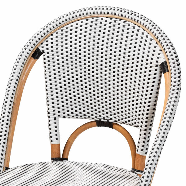 Baxton Studio bali Genica Classic French Two-Tone Weaving and Natural Rattan 2-Piece Counter Stool Set for Charm Black DC613-Rattan-Black/White-CS No Arm