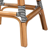 bali & pari Genica Classic French Two-Tone Black and White Weaving and Natural Rattan 2-Piece Counter Stool Set