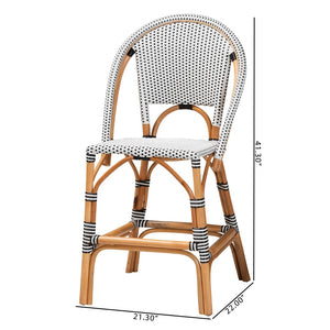 Baxton Studio bali Genica Classic French Two-Tone Weaving and Natural Rattan 2-Piece Counter Stool Set for Charm Black DC613-Rattan-Black/White-CS No Arm