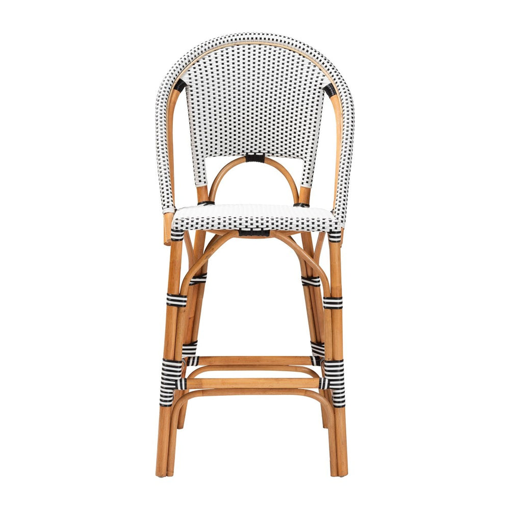 Baxton Studio bali Genica Classic French Two-Tone Rattan Bar Stool for Indoor and Outdoor Chic Comfort Seating Black DC613-Rattan-Black/White-BS No Arm