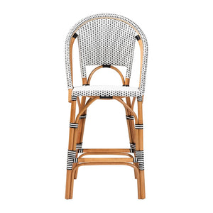 Baxton Studio bali Genica Classic French Two-Tone Rattan Bar Stool for Indoor and Outdoor Chic Comfort Seating Black DC613-Rattan-Black/White-BS No Arm