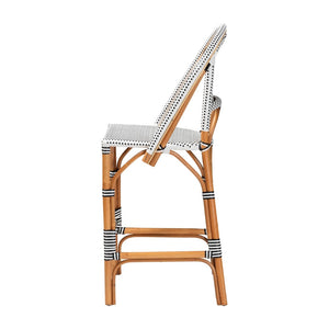 Baxton Studio bali Genica Classic French Two-Tone Rattan Bar Stool for Indoor and Outdoor Chic Comfort Seating Black DC613-Rattan-Black/White-BS No Arm