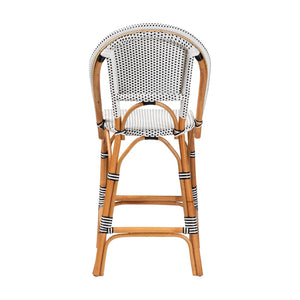 Baxton Studio bali Genica Classic French Two-Tone Rattan Bar Stool for Indoor and Outdoor Chic Comfort Seating Black DC613-Rattan-Black/White-BS No Arm