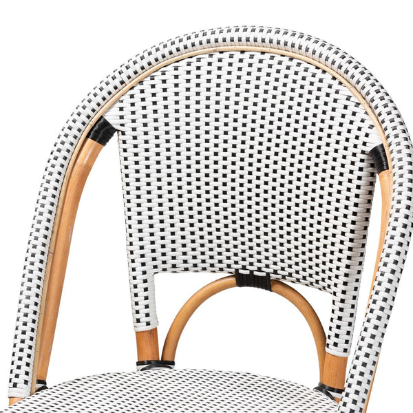 Baxton Studio bali Genica Classic French Two-Tone Rattan Bar Stool for Indoor and Outdoor Chic Comfort Seating Black DC613-Rattan-Black/White-BS No Arm
