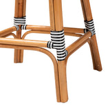 bali & pari Genica Classic French Two-Tone Black and White Weaving and Natural Rattan Bar Stool