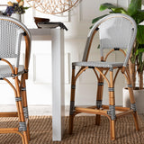 bali & pari Genica Classic French Two-Tone Black and White Weaving and Natural Rattan Bar Stool