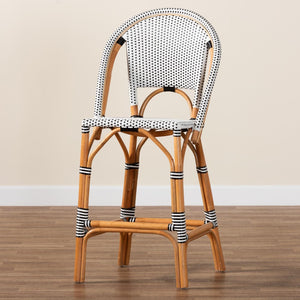 Baxton Studio bali Genica Classic French Two-Tone Rattan Bar Stool for Indoor and Outdoor Chic Comfort Seating Black DC613-Rattan-Black/White-BS No Arm