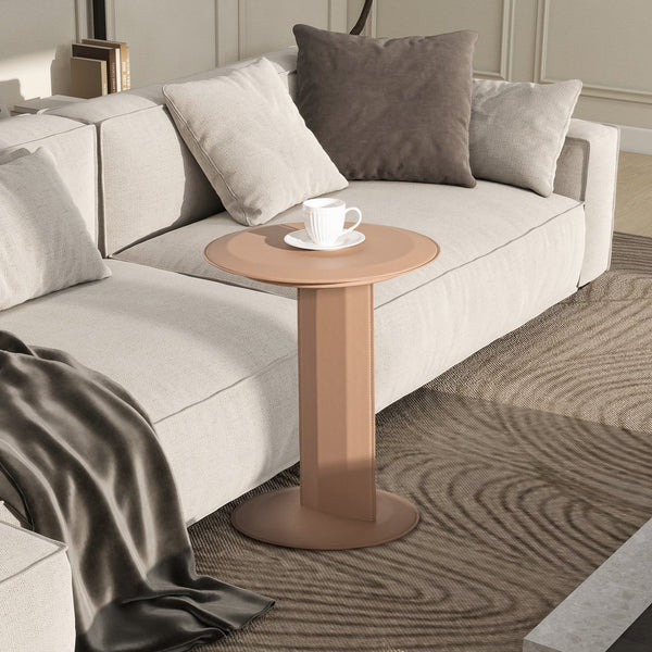 English Elm Jennifer Taylor Home - Mode Saddle Brown 18" Leatherette C-Shape Sofa Side Table — Upholstered, Modern, Easy-Clean Surface B2719P246001