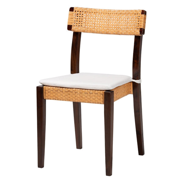 Baxton Studio bali Zaila Bohemian Dining Chair - Light Honey Rattan & Dark Brown Wood, Ergonomic Comfort Design MD-39691 Zia-Dark Brown/Rattan Honey-DC