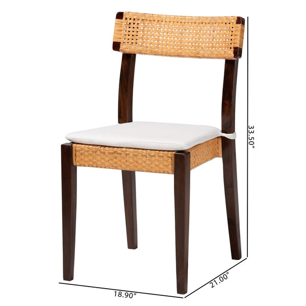 Baxton Studio bali Zaila Bohemian Dining Chair - Light Honey Rattan & Dark Brown Wood, Ergonomic Comfort Design MD-39691 Zia-Dark Brown/Rattan Honey-DC