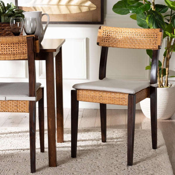 Baxton Studio bali Zaila Bohemian Dining Chair - Light Honey Rattan & Dark Brown Wood, Ergonomic Comfort Design MD-39691 Zia-Dark Brown/Rattan Honey-DC