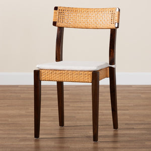 Baxton Studio bali Zaila Bohemian Dining Chair - Light Honey Rattan & Dark Brown Wood, Ergonomic Comfort Design MD-39691 Zia-Dark Brown/Rattan Honey-DC