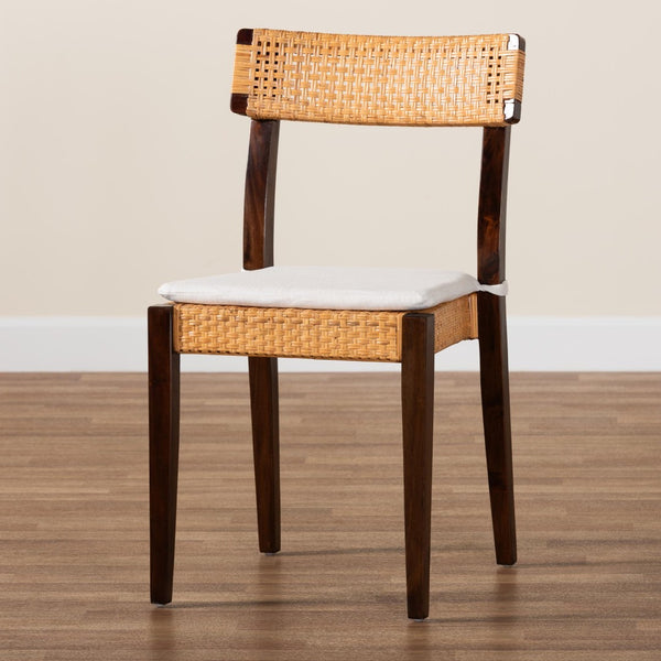 Baxton Studio bali Zaila Bohemian Dining Chair - Light Honey Rattan & Dark Brown Wood, Ergonomic Comfort Design MD-39691 Zia-Dark Brown/Rattan Honey-DC