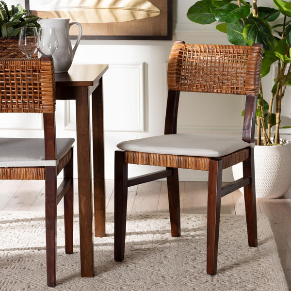 Baxton Studio bali Bali Dameka Bohemian Dining Chair in Light Honey Rattan & Dark Brown Wood – Handcrafted Comfort & Style MD-39656 Afzal-Brown/Rattan Honey-DC