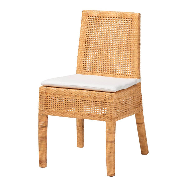 Baxton Studio bali Morris Bohemian Light Honey Rattan Dining Chair - Handcrafted Comfort & Rustic Elegance MD-39688 Morris-Mahogany/Rattan Honey-DC