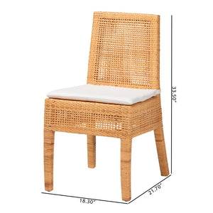 Baxton Studio bali Morris Bohemian Light Honey Rattan Dining Chair - Handcrafted Comfort & Rustic Elegance MD-39688 Morris-Mahogany/Rattan Honey-DC